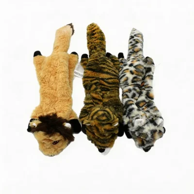Jungle Hunter No-stuff Squeaky Plush Dog Toy Lion Tiger Leopard Jungle Hunter No-Stuff Squeaky Plush Dog Toy in Lion, Tiger and Leopard styles with long flat faux fur bodies