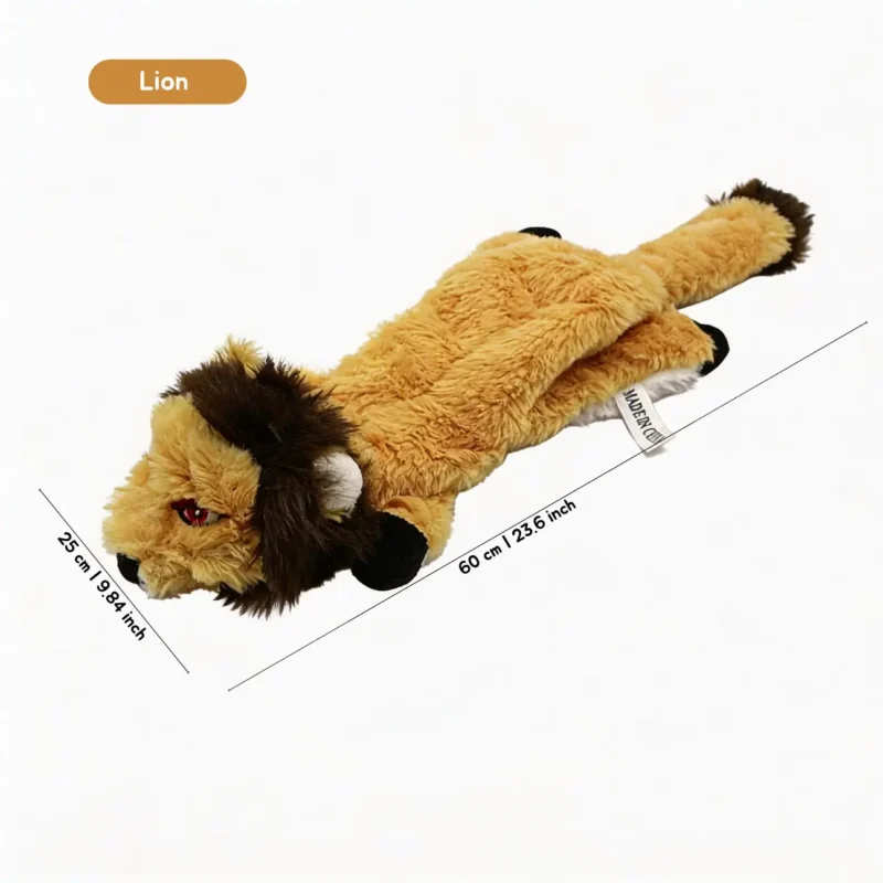 Lion Jungle Hunter No-Stuff Squeaky Plush Dog Toy, 60 cm no-stuff plush toy for tug, shake and cuddle play