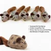Long-Tail Crinkle Mouse Cat Toy in Green and Cocoa with handmade pet-safe burlap, crinkle-infused plush tail, carry-and-fetch size, and boredom-busting play features.