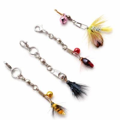 mini-flying-insect-cat-teaser-wand-set-four-prey-lures Mini flying insect cat teaser wand set featuring Red Fly, Midnight Mosquito, Golden Honey Bee, and Golden Moth replacement lures for interactive cat teasing.