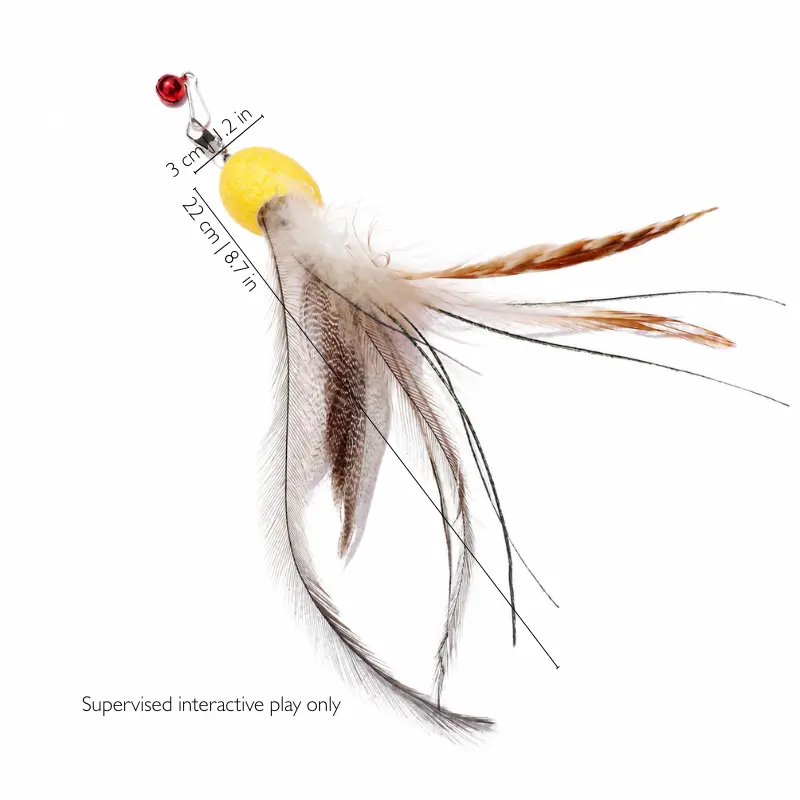Octopus Cat Toy Teaser Replacement Lure with a bright yellow body, long feather tentacles, 3 cm width, and 22 cm overall length.