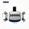 White and Navy Poolside Tug Football Floating Dog Toy with black and gray grab straps, navy panel, football lacing detail, and 18 x 11.5 cm size.