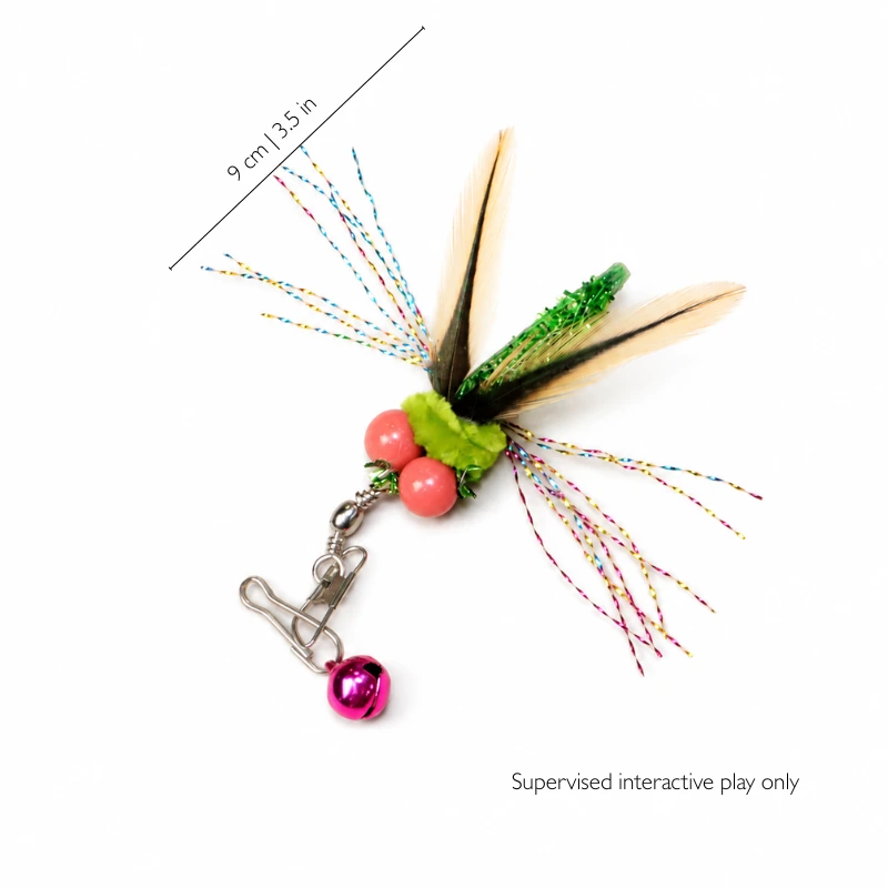 rainbow-flutter-insect-cat-wand-teaser-size Rainbow Flutter insect cat wand teaser featuring colorful fluttering fibers and a lightweight design for cats who enjoy chasing small moving prey.