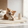Corgi chewing the SafeStick Branch Dog Chew Toy indoors as a safer stick alternative for everyday enrichment.