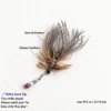 Shadow Bug Ostrich and Chicken Feather Cat Wand Replacement close-up labeled Ostrich Feather and Chicken Feathers, with a purple bell, metal clip, 8 x 5 cm size, and a Kitty Care Tip reminding owners to supervise play.
