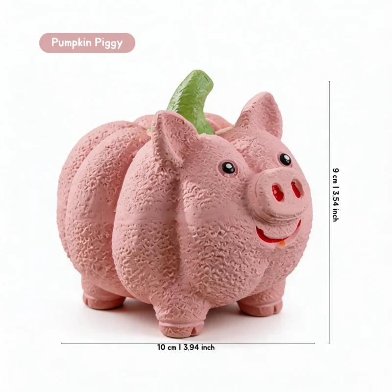 Piggy Pumpkin Silly Squeak Pals Latex Squeaky Dog Chew Toy Size Detail Piggy Pumpkin Silly Squeak Pals Latex Squeaky Dog Chew Toy, labeled “Pumpkin Piggy,” with a pink pumpkin pig shape, textured chew surface, and 10 x 9 cm size.
