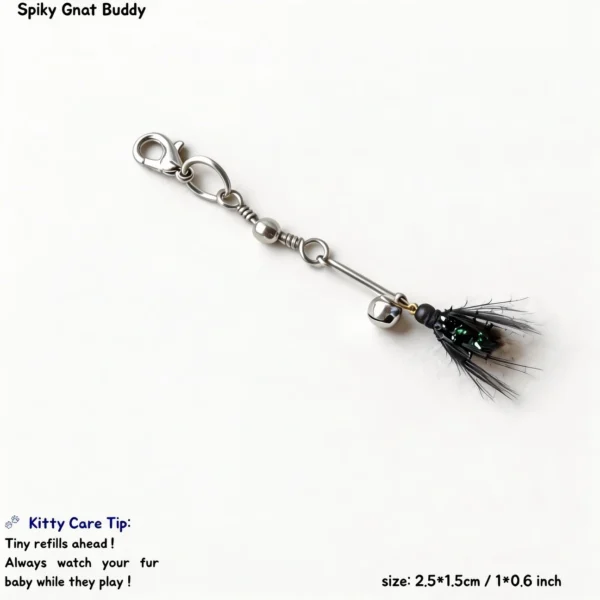 Spiky Gnat Buddy black feather cat wand replacement with tiny bug shape and bell for focused chasing and pouncing