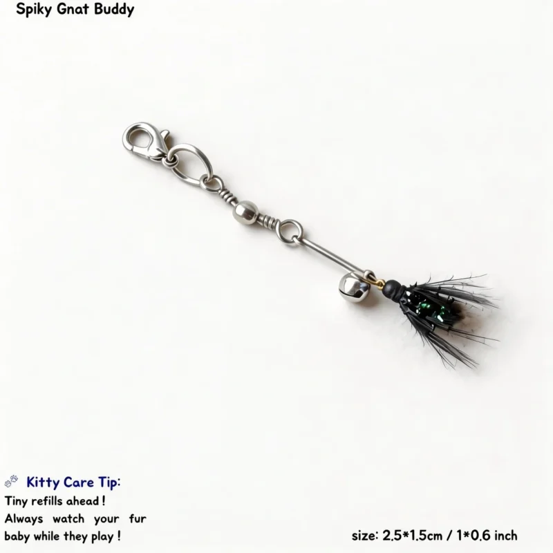 Spiky Gnat Buddy black feather cat wand replacement with tiny bug shape and bell for focused chasing and pouncing