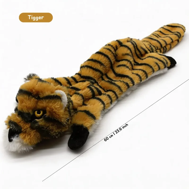 Tiger Jungle Hunter No-Stuff Squeaky Plush Dog Toy, 60 cm striped no-stuff plush toy for indoor dog play