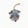Tiny Mouse Hunt Plush Cat Toy in soft gray plush with tan ears, orange paws, black whiskers, and a knotted rope tail on a white background.