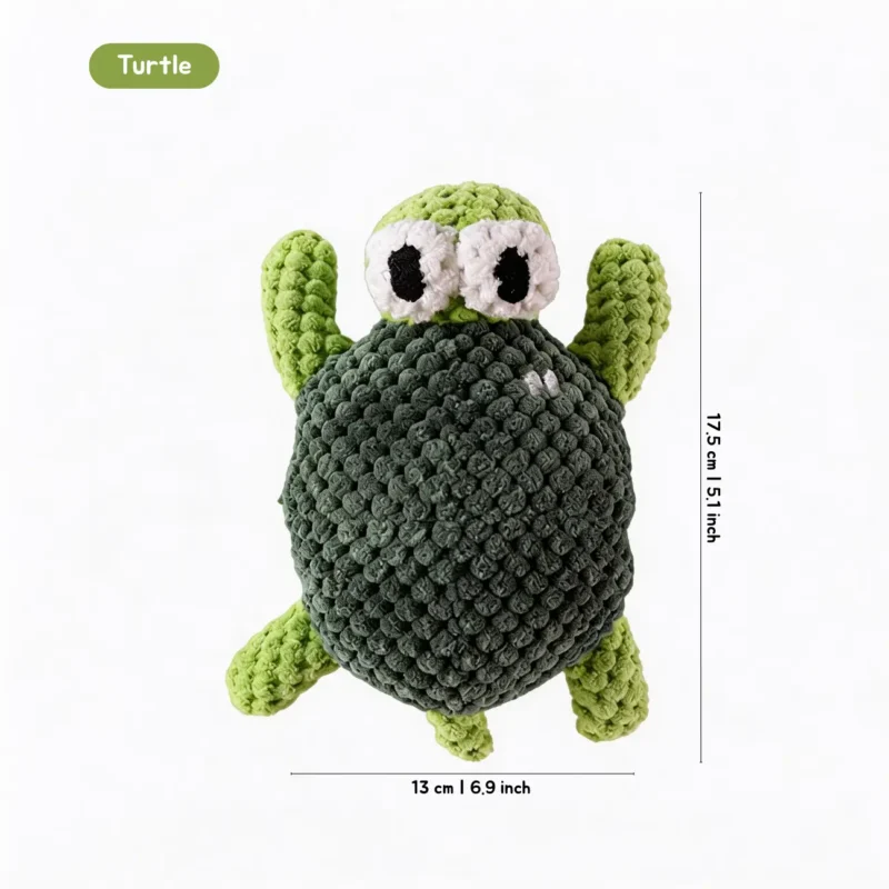 Turtle Ocean Pals Textured Plush Dog Toy with green textured shell, soft legs, embroidered eyes, and 13 x 17.5 cm size.