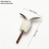 White Rabbit Fur Silvervine Kick Stick shown with a size guide, measuring 18 cm long and 6 cm wide, with soft rabbit fur, feathers, and a silvervine chew stick.