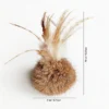 Wild Brown Bunny Fur Scent Enrichment Cat Toy with bunny fur ball and natural feathers, 14 cm tall and 7 cm wide