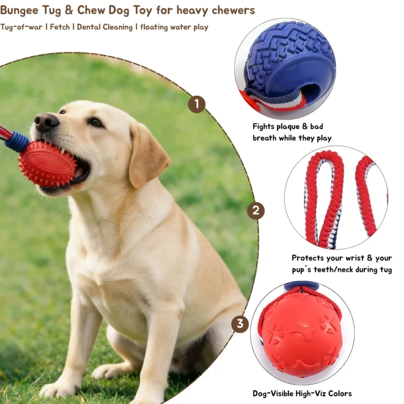 SportLoop Textured Tug Ball Dog Toy Features SportLoop Textured Tug Ball Dog Toy for tug of war, fetch, dental chewing and outdoor water play with dog-visible colors