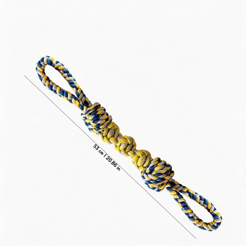 Tug 4-Knot Dual Handle Dog Rope Toy in Navy Sunburst, 53 cm extra-long braided rope with dual handles and 4 knots
