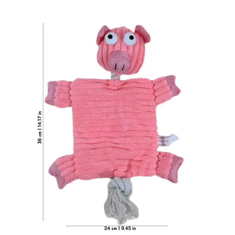 Piggy Puff plush pig dog toy size 24 by 36 cm with no-stuffing squeaky body
