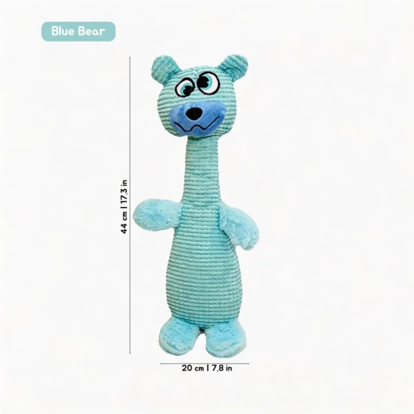 Blue Bear Huggy LongNeck Tug & Squeak Dog Toy size chart for small and medium dogs