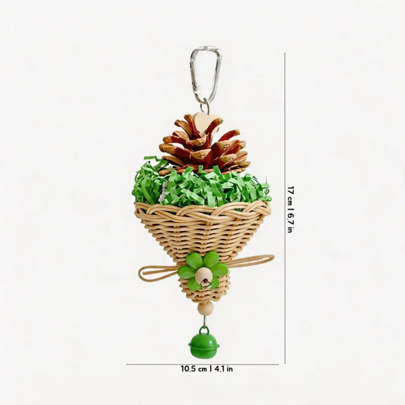 Green Busy Beak Foraging Basket Bird Toy for small and medium parrots to shred, chew, and forage