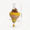 Yellow Busy Beak Foraging Basket Bird Toy with bright crinkle paper, pine cone, wicker texture, and bell