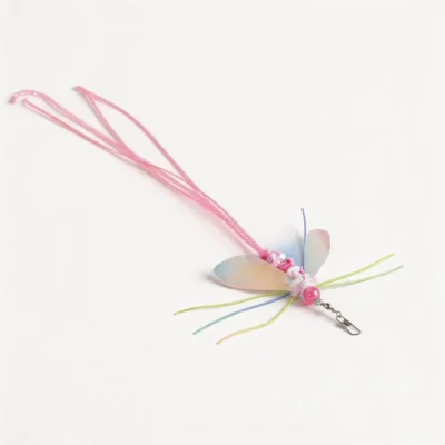 Dreamwing Dragonfly Cat Wand Replacement set with iridescent wings, pastel whiskers, and long pink tassel tails for interactive indoor cat play.