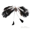 giant-moth-cat-wand-toy-twin-feather-tail Giant moth cat wand toy with wide black, brown and white feather wings and two long trailing feather tails for supervised interactive play.