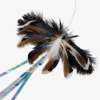 Giant moth feather cat teaser wand replacement with natural brown, black, white, and blue feathers plus shiny ribbons