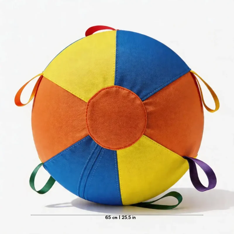 Rainbow Pop HugTug Giant Outdoor Air Ball Dog Toy 65cm Size Rainbow Pop HugTug Giant Outdoor Air Ball Dog Toy showing 65 cm 25.5 in size for large dogs.