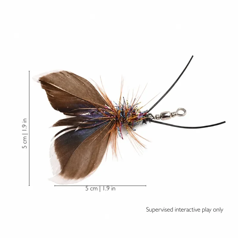 Midnight Forest Moth cat lure toy showing feather wing details, compact size, and insect-inspired shape for hunting-style play.