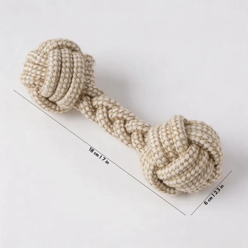 Double Knot Bone organic cotton rope dog toy for tug, teething and fetch, 18 cm long