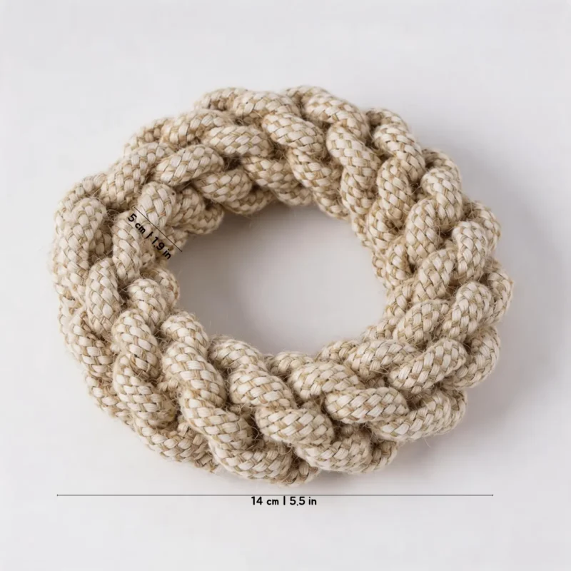 Braided Rope Ring organic cotton rope dog toy for tug, chewing and interactive fetch, 14 cm wide