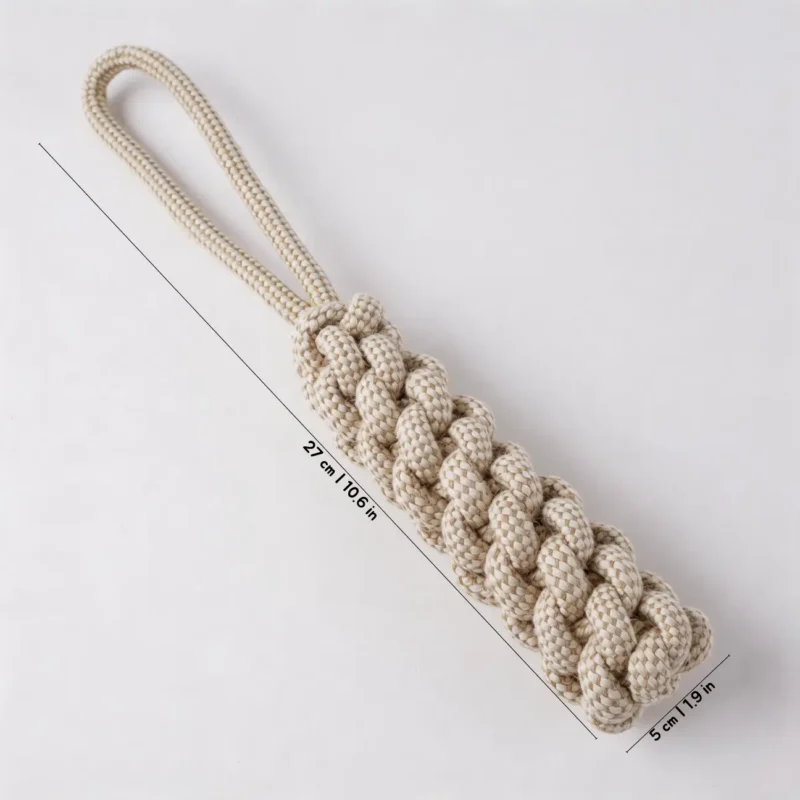 Organic Cotton Rope Braided Tug Stick Dog Toy for small to medium dog tugging, chewing and interactive play, 27 cm long.