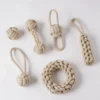 Organic cotton rope dog toy set with six natural rope toys for tug, teething and fetch play