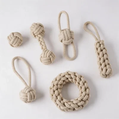 Organic Cotton Rope Dog Toy Set Organic cotton rope dog toy set with six natural rope toys for tug, teething and fetch play