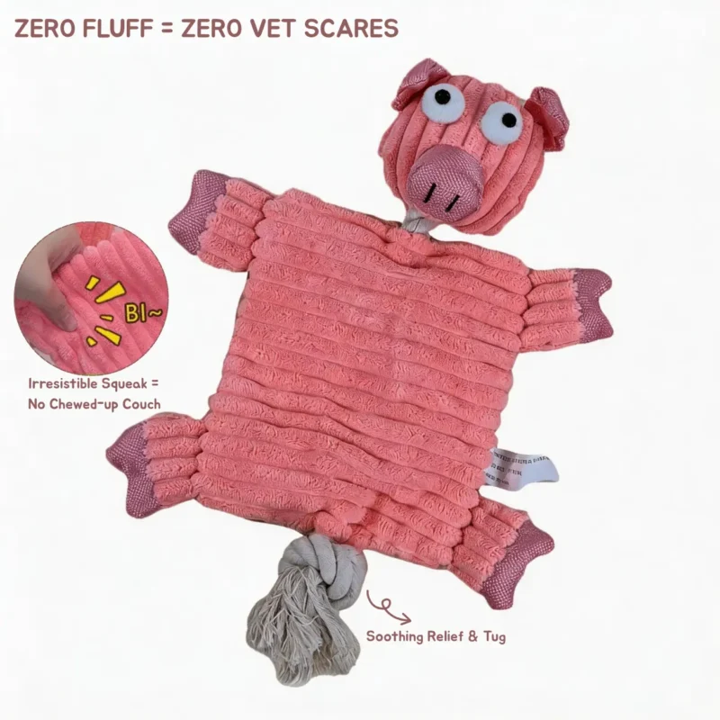 Piggy Puff No-Stuffing Squeaky Dog Toy with built-in squeaker and rope tug detail