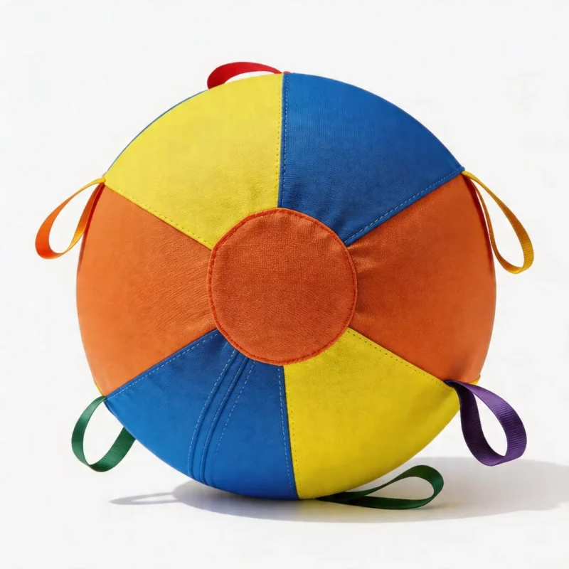 Rainbow Pop HugTug Giant Outdoor Air Ball Dog Toy Main Rainbow Pop HugTug Giant Outdoor Air Ball Dog Toy with colorful multi-handle loops for large dogs.