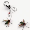 Realistic Fly Teaser Refill for Indoor Cat Enrichment with feather wings, green body and wand clip on white background