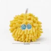 Rocky Yellow MopPuff Fuzzy Mood Monsters Squeaky Dog Toy with soft chenille texture and 10 cm size.