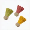 Three-color Shuttlecock Indoor Fetch Dog Toy display featuring Cheerful Yellow, Soft Green, and Soft Pink for small dog playtime