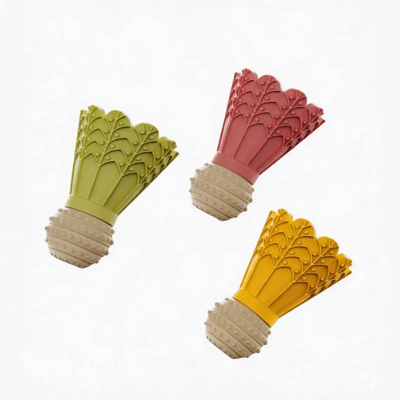 Three-color Shuttlecock Indoor Fetch Dog Toy display featuring Cheerful Yellow, Soft Green, and Soft Pink for small dog playtime