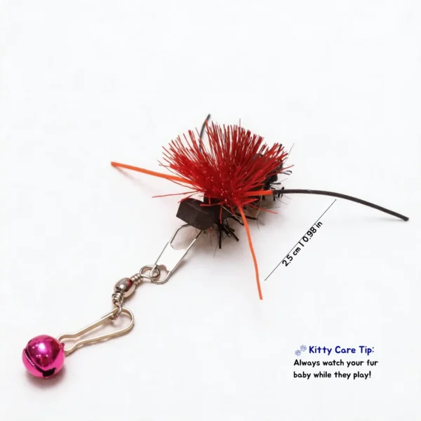 Crimson Fuzz Ant cat wand replacement with red fuzzy texture, bell clip, and 2.5 cm chase-ready teaser body