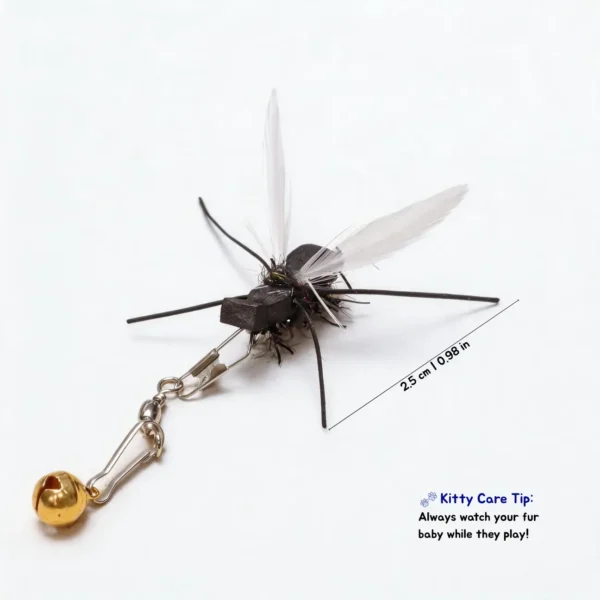 Shadow Wing Ant cat wand replacement with feather wings, bell clip, and 2.5 cm insect-style teaser body