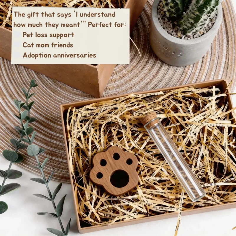 WhiskerPaw Keeper Gift Box Packaging WhiskerPaw Keeper in gift box with shredded paper - perfect sympathy gift for pet loss support, cat mom friends, and adoption anniversaries