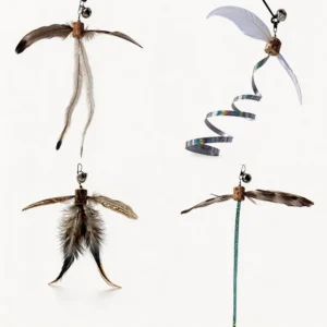 360° Windmill Spinning Silvervine Feather Cat Wand Replacement set with feather, ribbon, cork and bell styles