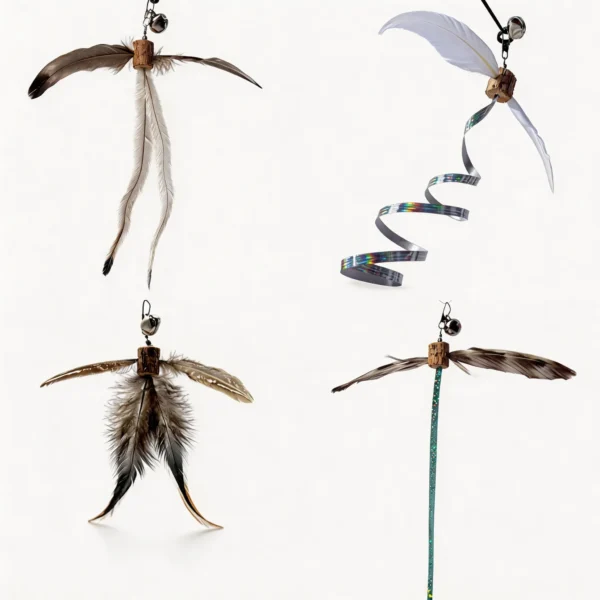 360° Windmill Spinning Silvervine Feather Cat Wand Replacement set with feather, ribbon, cork and bell styles
