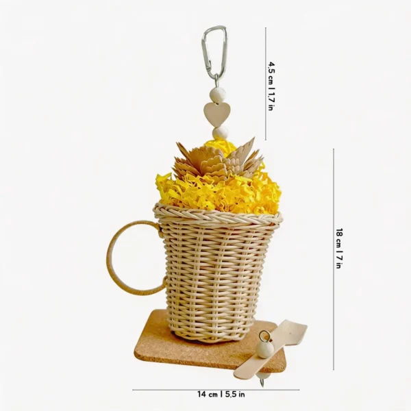Yellow Afternoon Tea Foraging Bird Toy for parakeets, cockatiels and lovebirds to forage, chew and shred