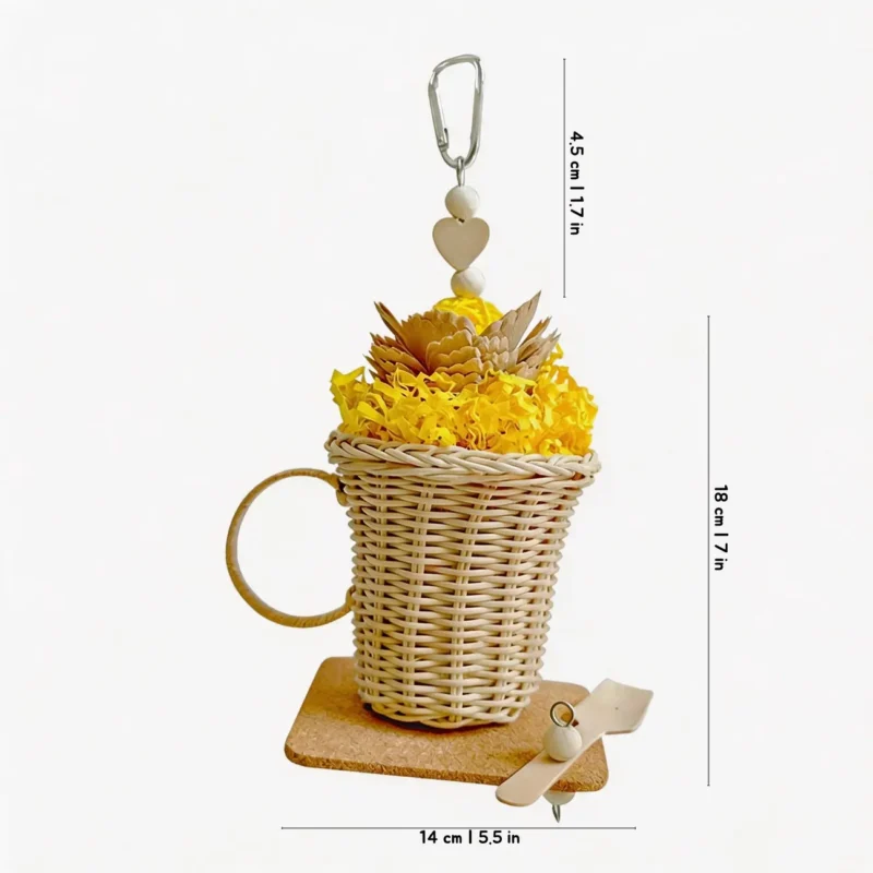 Yellow Afternoon Tea Foraging Bird Toy for parakeets, cockatiels and lovebirds to forage, chew and shred