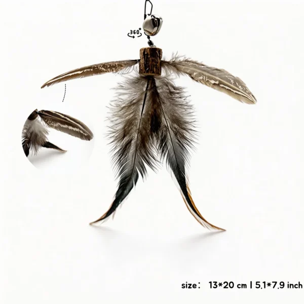 Fluffy Full-Bodied Feather silvervine cat wand replacement with full natural feathers, bell, and 360 degree rotating play