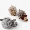 Three plush squeaky animal dog ball toys on a white background, featuring Cream Sheep, Cocoa Monkey, and Gray Bear styles.