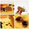 Detail view of the burger layers, squeaky chicken leg, cheese flap, and cup pockets for hiding treats on the fast-food snuffle mat.