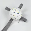 Close-up of the White Ball with Gray Strap, showing the 9.5 cm / 3.74 in size of the soft-bite ETPU dog ball.